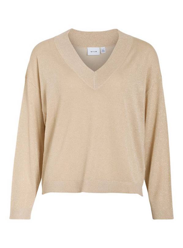 VILA Ginny V-Neck Long Sleeved Glitter Knit Top/Pb L